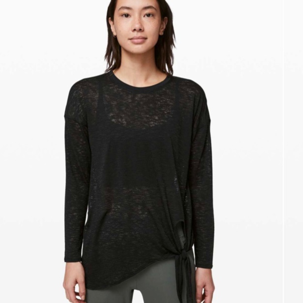 Lululemon Tie Your Practice Long Sleeve shirt tie front sheer top black